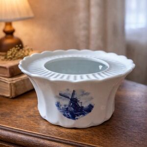 Vintage Delft Blue Porcelain Warmer | Windmill Design | Holland | Candle Warmer